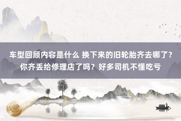 车型回顾内容是什么 换下来的旧轮胎齐去哪了？你齐丢给修理店了吗？好多司机不懂吃亏