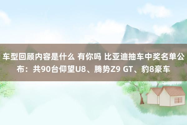 车型回顾内容是什么 有你吗 比亚迪抽车中奖名单公布：共90台仰望U8、腾势Z9 GT、豹8豪车