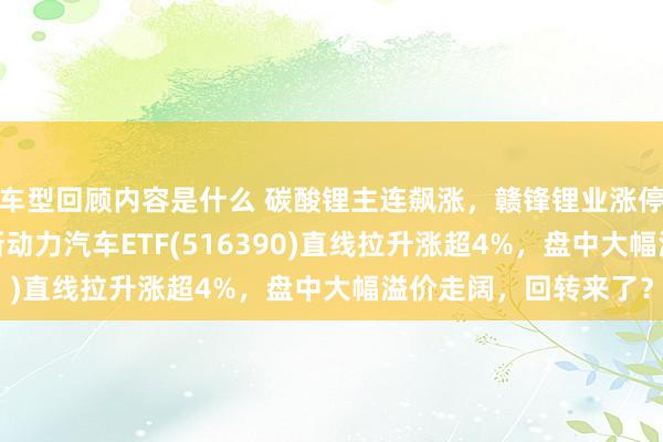 车型回顾内容是什么 碳酸锂主连飙涨，赣锋锂业涨停、宁德时间涨3%，新动力汽车ETF(516390)直线拉升涨超4%，盘中大幅溢价走阔，回转来了？