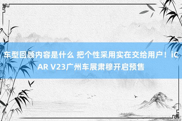 车型回顾内容是什么 把个性采用实在交给用户！iCAR V23广州车展肃穆开启预售