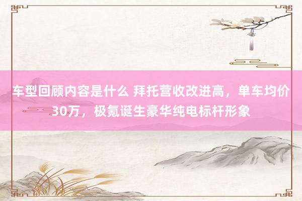 车型回顾内容是什么 拜托营收改进高，单车均价30万，极氪诞生豪华纯电标杆形象