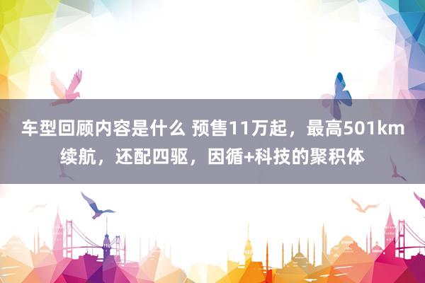 车型回顾内容是什么 预售11万起，最高501km续航，还配四驱，因循+科技的聚积体