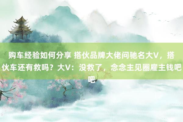 购车经验如何分享 搭伙品牌大佬问驰名大V，搭伙车还有救吗？大V：没救了，念念主见圈雇主钱吧