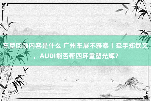 车型回顾内容是什么 广州车展不雅察丨牵手郑钦文，AUDI能否帮四环重塑光辉？