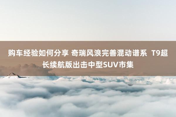 购车经验如何分享 奇瑞风浪完善混动谱系  T9超长续航版出击中型SUV市集