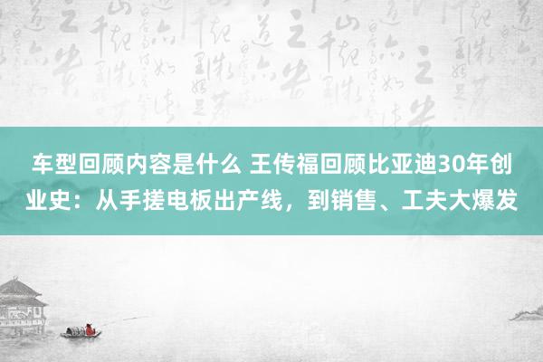 车型回顾内容是什么 王传福回顾比亚迪30年创业史：从手搓电板出产线，到销售、工夫大爆发