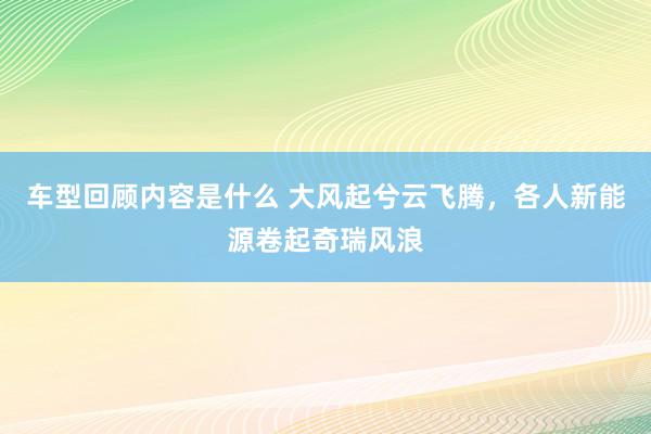 车型回顾内容是什么 大风起兮云飞腾，各人新能源卷起奇瑞风浪