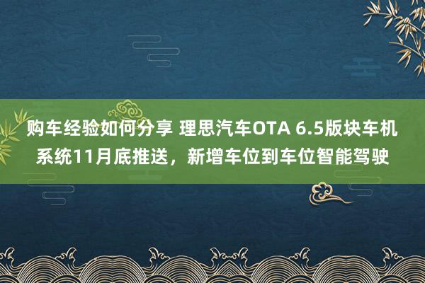 购车经验如何分享 理思汽车OTA 6.5版块车机系统11月底推送，新增车位到车位智能驾驶