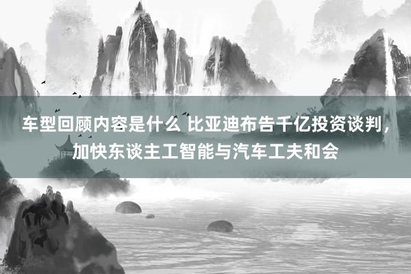 车型回顾内容是什么 比亚迪布告千亿投资谈判，加快东谈主工智能与汽车工夫和会