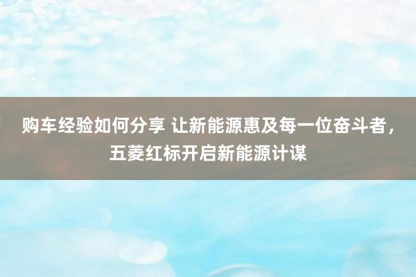 购车经验如何分享 让新能源惠及每一位奋斗者，五菱红标开启新能源计谋