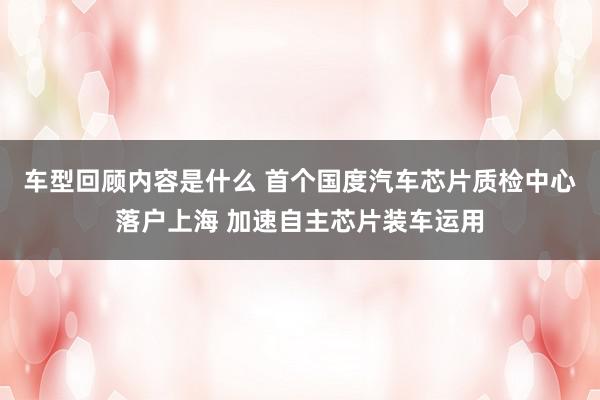 车型回顾内容是什么 首个国度汽车芯片质检中心落户上海 加速自主芯片装车运用