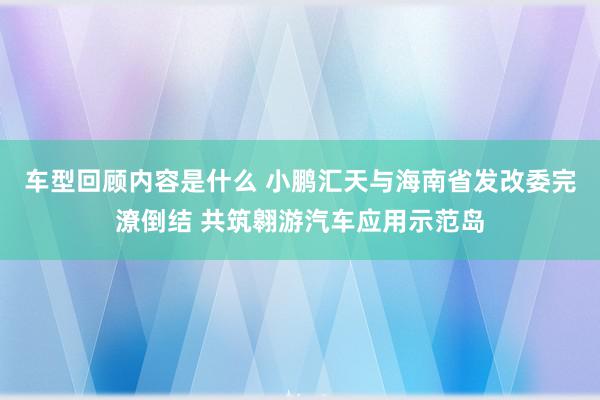 车型回顾内容是什么 小鹏汇天与海南省发改委完潦倒结 共筑翱游汽车应用示范岛