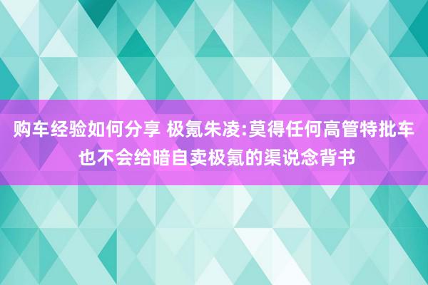 购车经验如何分享 极氪朱凌:莫得任何高管特批车 也不会给暗自卖极氪的渠说念背书