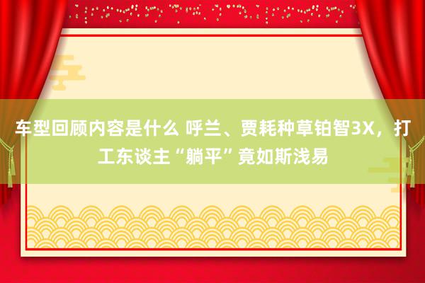 车型回顾内容是什么 呼兰、贾耗种草铂智3X，打工东谈主“躺平”竟如斯浅易